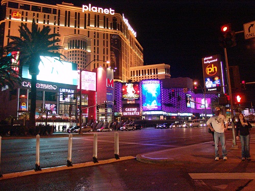 from bellagio on west side of strip looking to the east